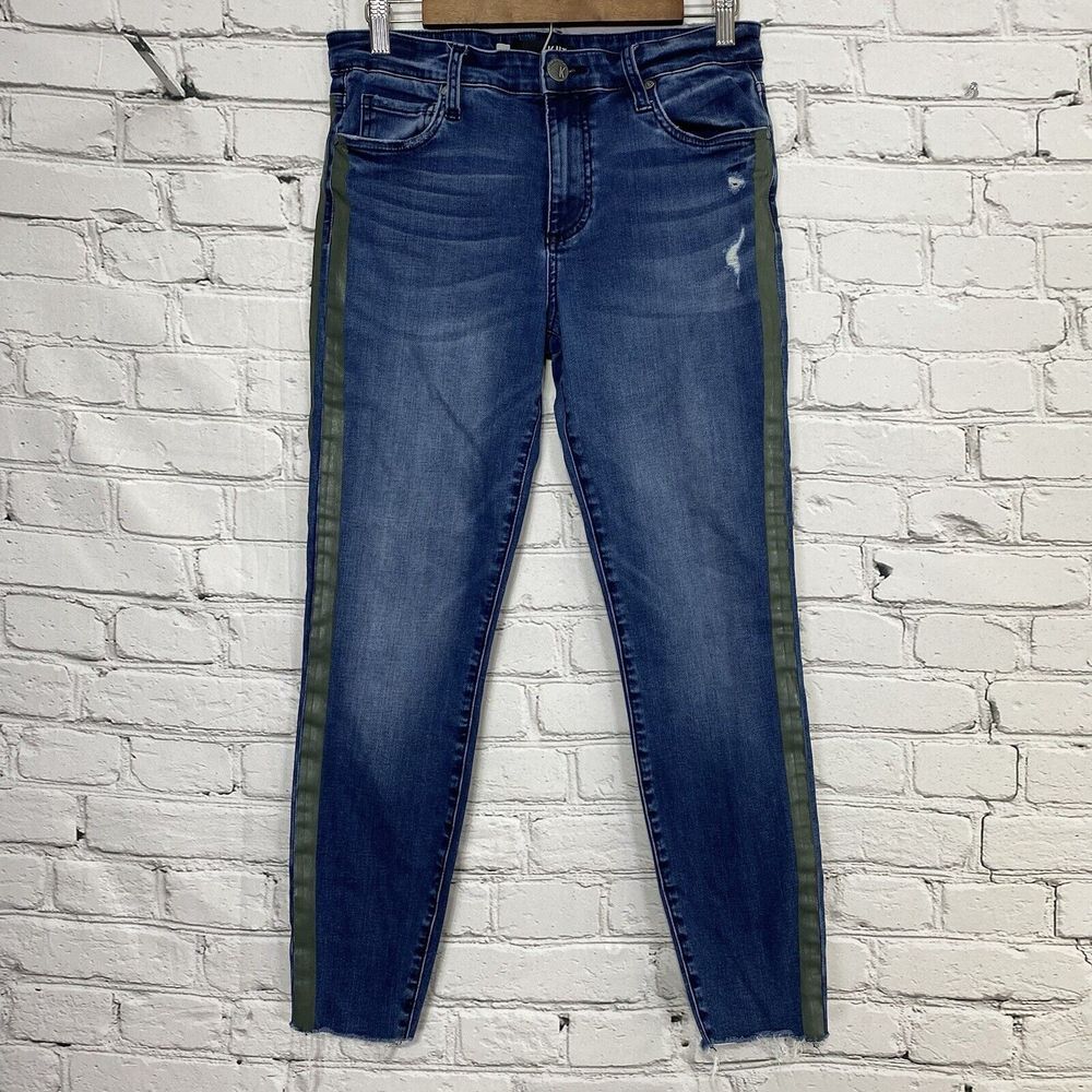 Kut from the Kloth Connie High Rise Ankle Skinny Jeans Size 6 Green Side Stripes